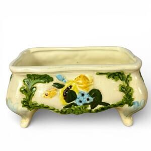 Vintage Footed Floral Ceramic Planter Cachepot Jardiniere Cottage Decor 1984 LO